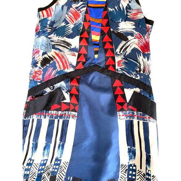 Twelve By Twelve 100% Silk Sleeveless Lined Dress M Red Blue Mod - Picture 7 of 12
